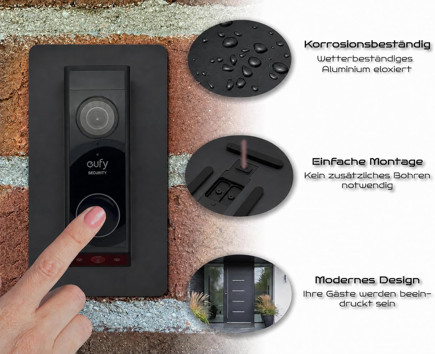 Klingelschild Abdeckung für Eufy Video Türklingel, Schwarz