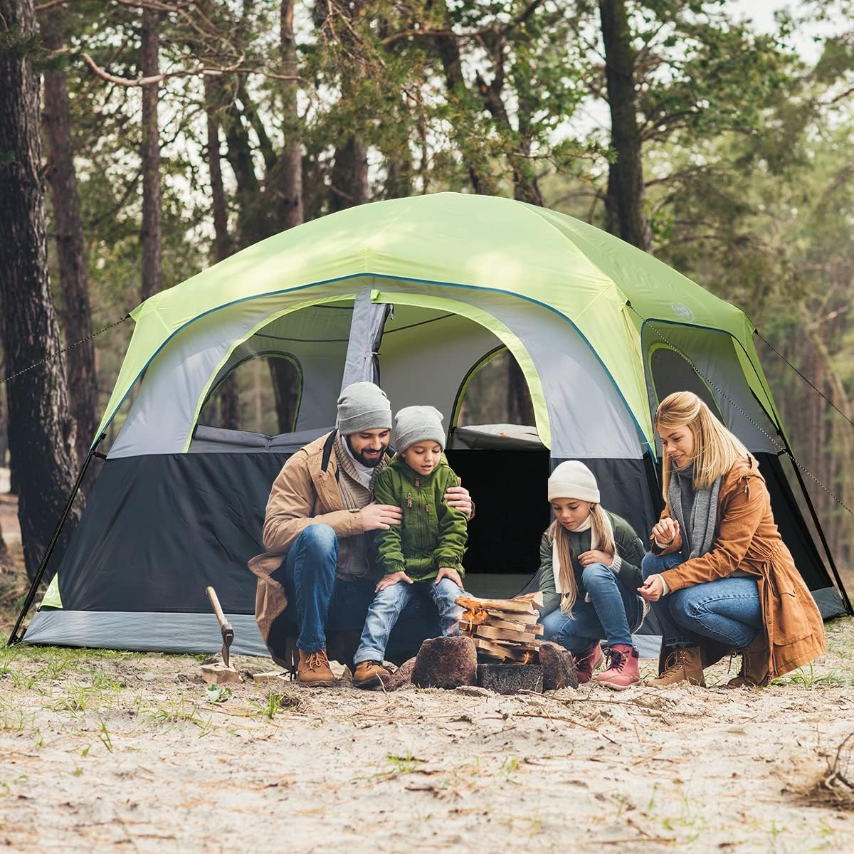 Familien-Campingzelt für 6 Personen, wasserdicht, NeongrüN