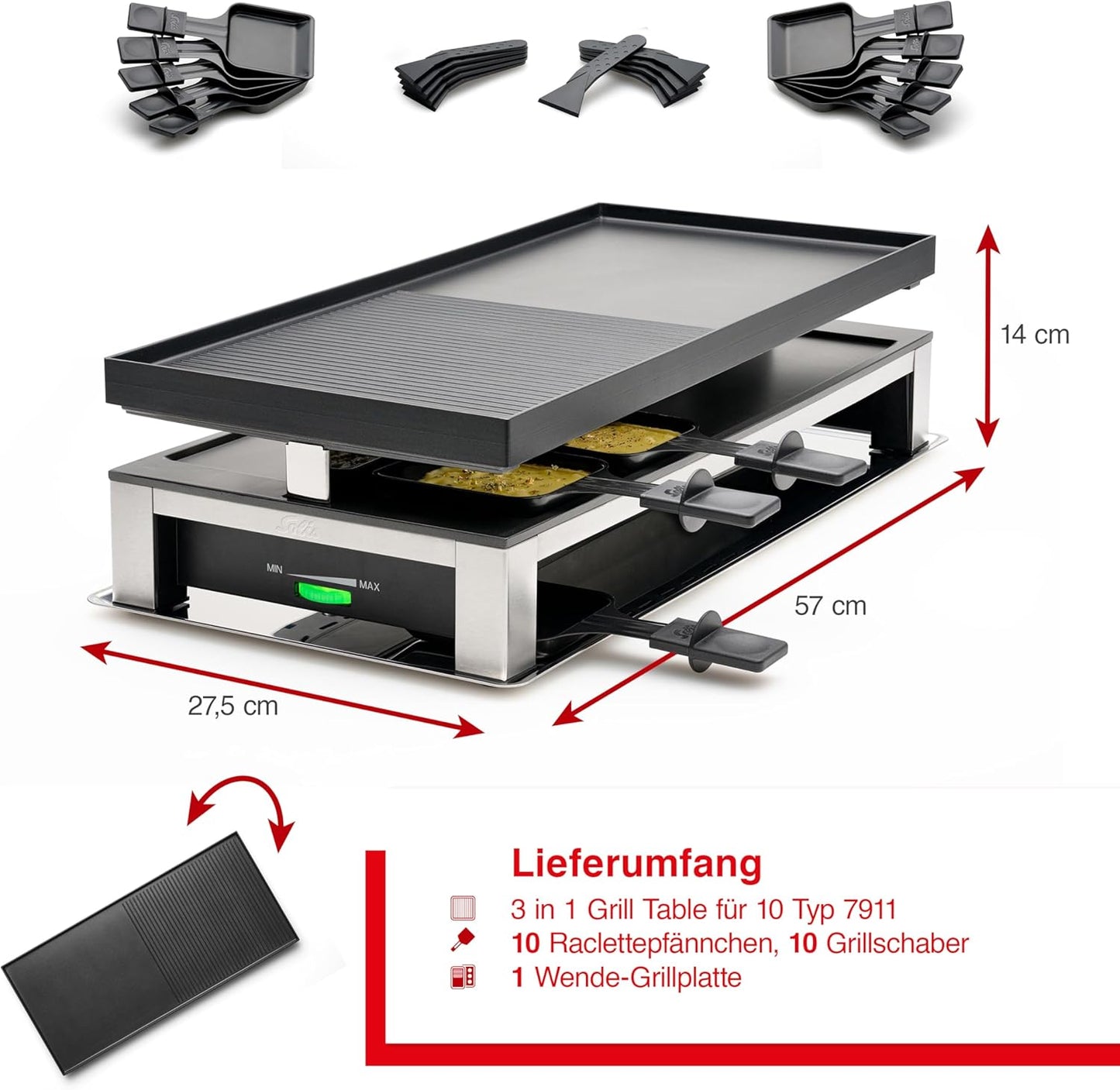 3-in-1 Tischgrill mit Raclette & Crêpe-Funktion