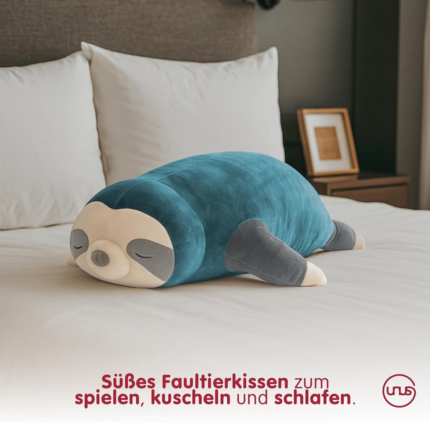 Faultier-Seitenschläferkissen, 50 cm, Türkis klein