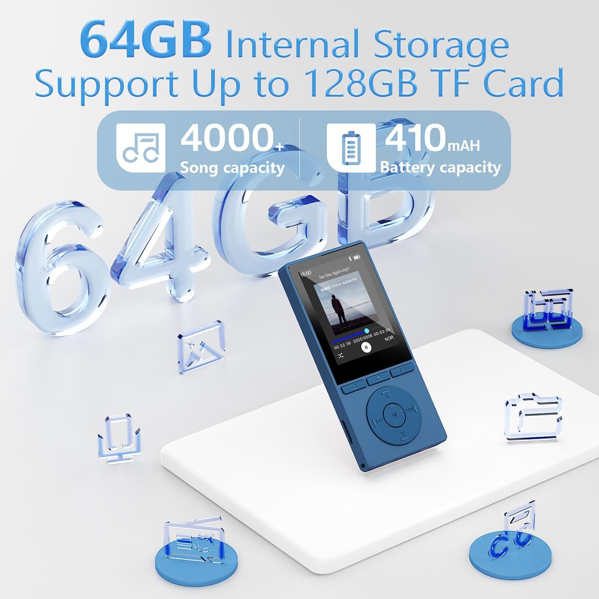 M6 MP3 Player mit Bluetooth und HiFi-Sound, Blau