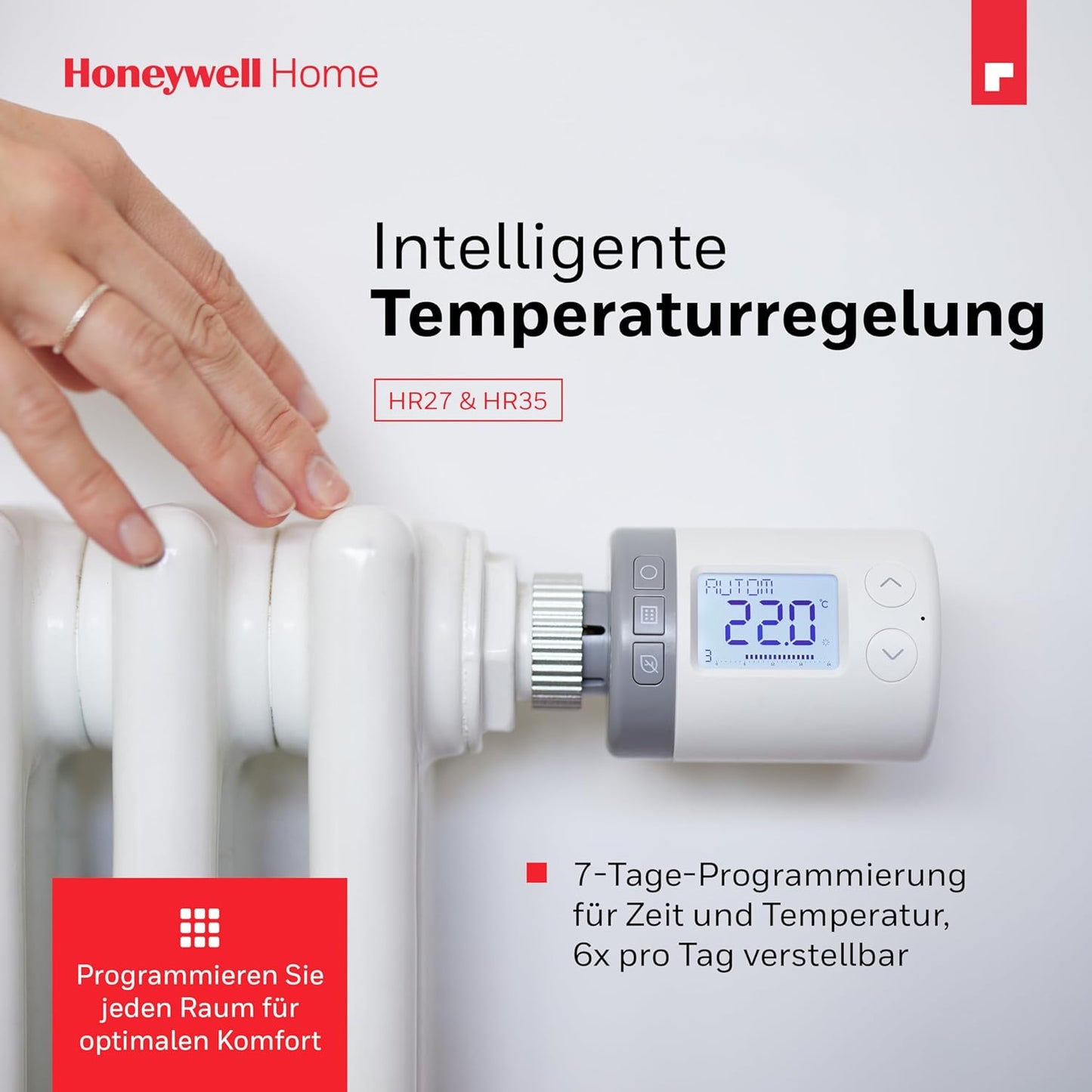 Intelligenter Heizkörperregler Rondostat HR27, Neue Version, 1er-Pack, Eco-Modus, 6 Zeitschaltpunkte