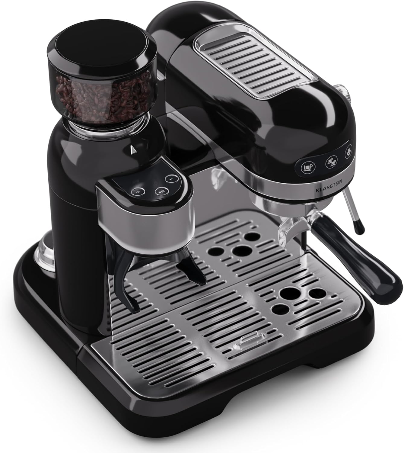 Espresso Siebträgermaschine mit Milchaufschäumer, Schwarz Bella Café