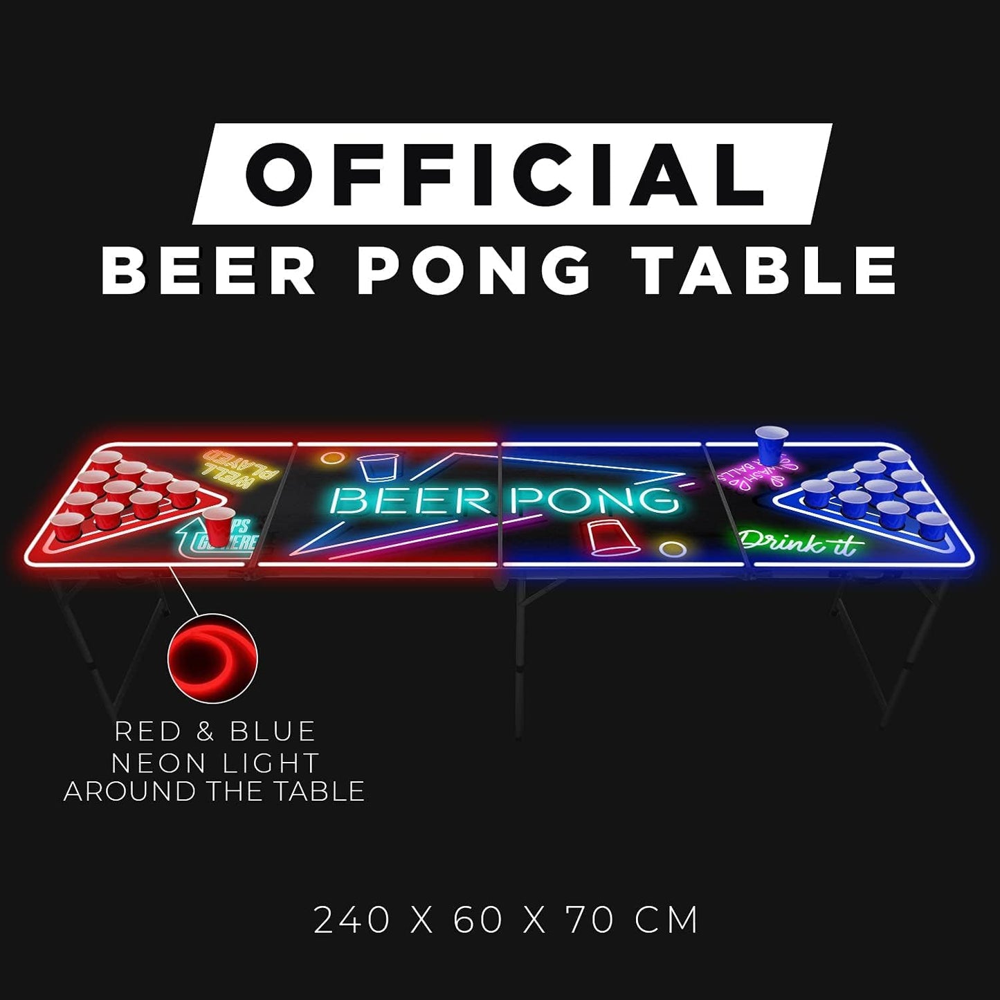 Beer Pong Tisch-Set mit Bechern und Bällen, Tisch + 120 Becher