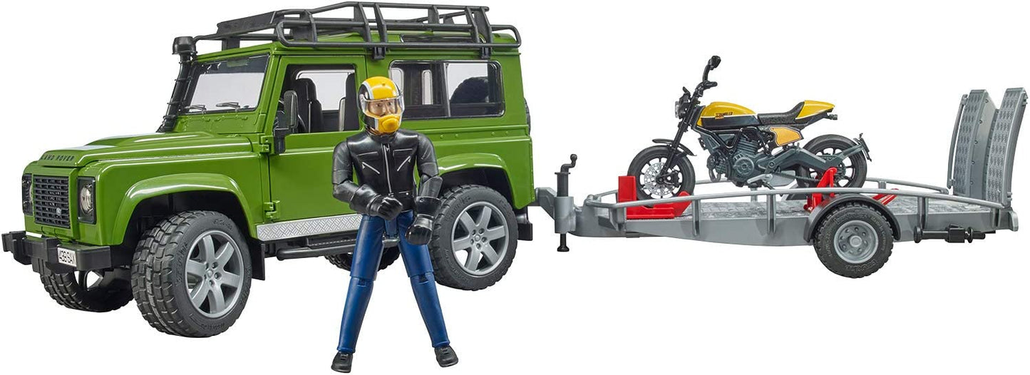 Land Rover Defender mit Anhänger, Scrambler Ducati Full Throttle, Modellfahrzeug