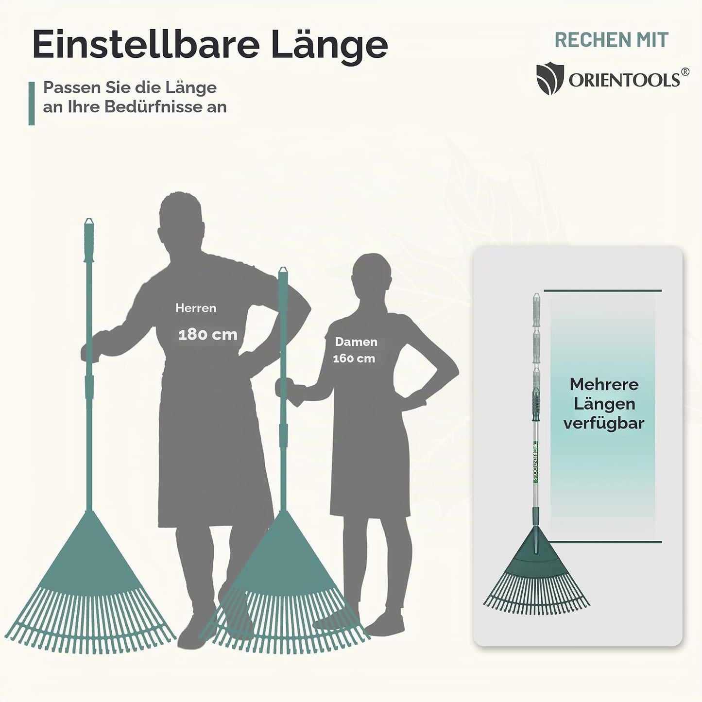 Verstellbarer Garten-Laubrechen mit 26 Zinken, Verstellbare Green Hand 26 Zinken