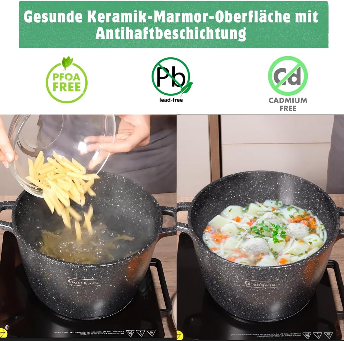 Aluguss-Kochtopf mit Glasdeckel, Schwarz 6.2L - Ø 24 CM