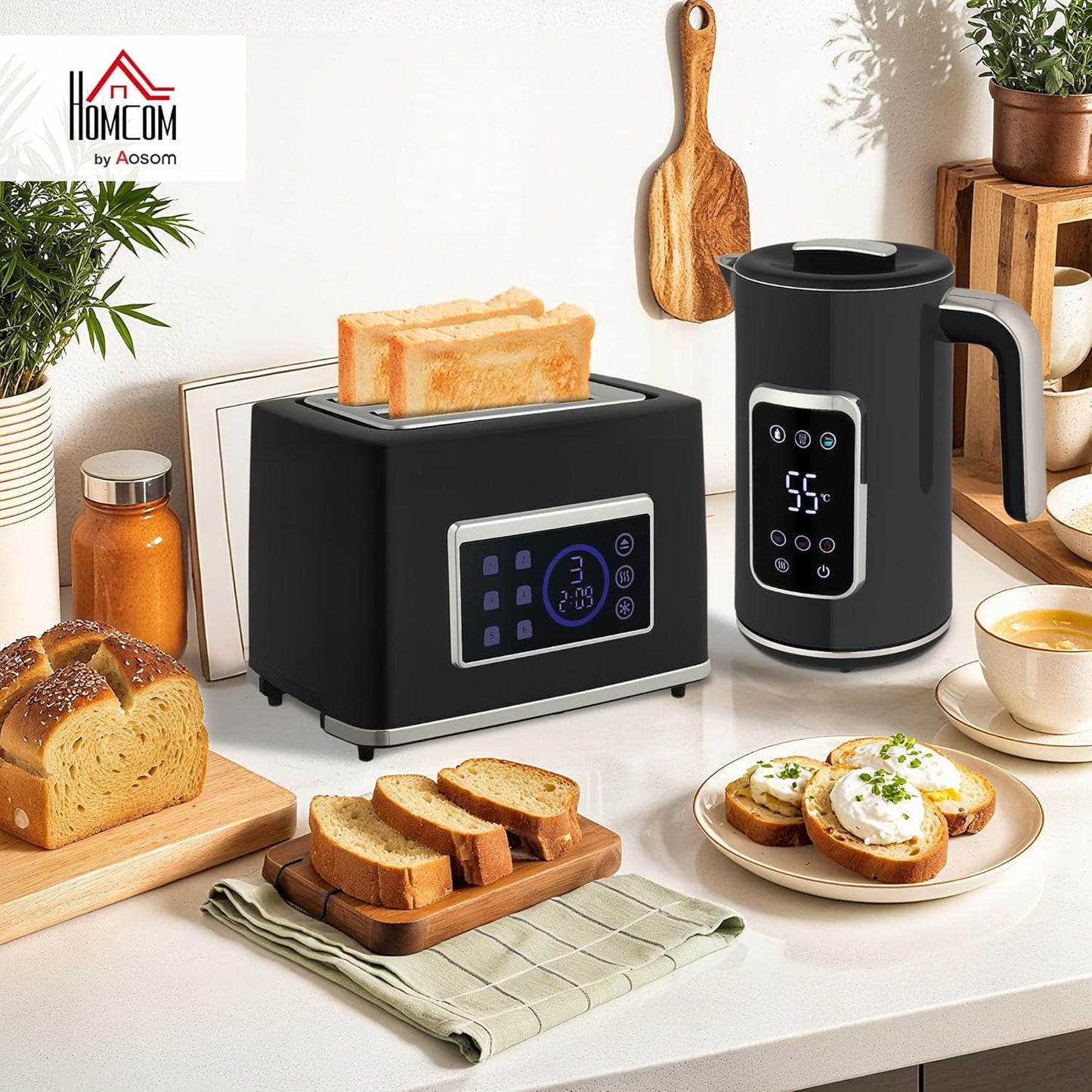 Wasserkocher und Toaster Set, Schwarz