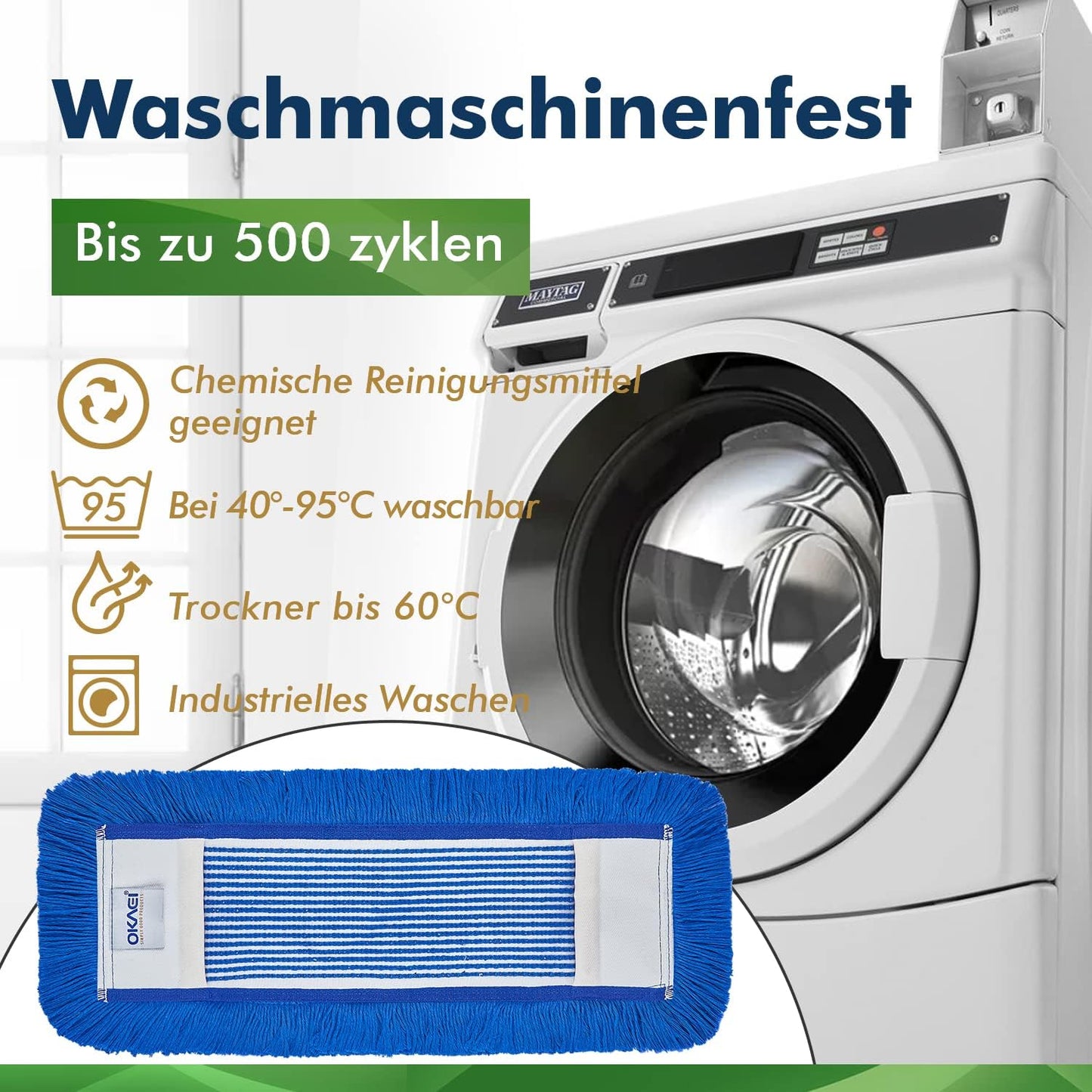 10er-Set Wischmoppbezüge für Trocken- & Nassreinigung, 50 cm Bezug Blau