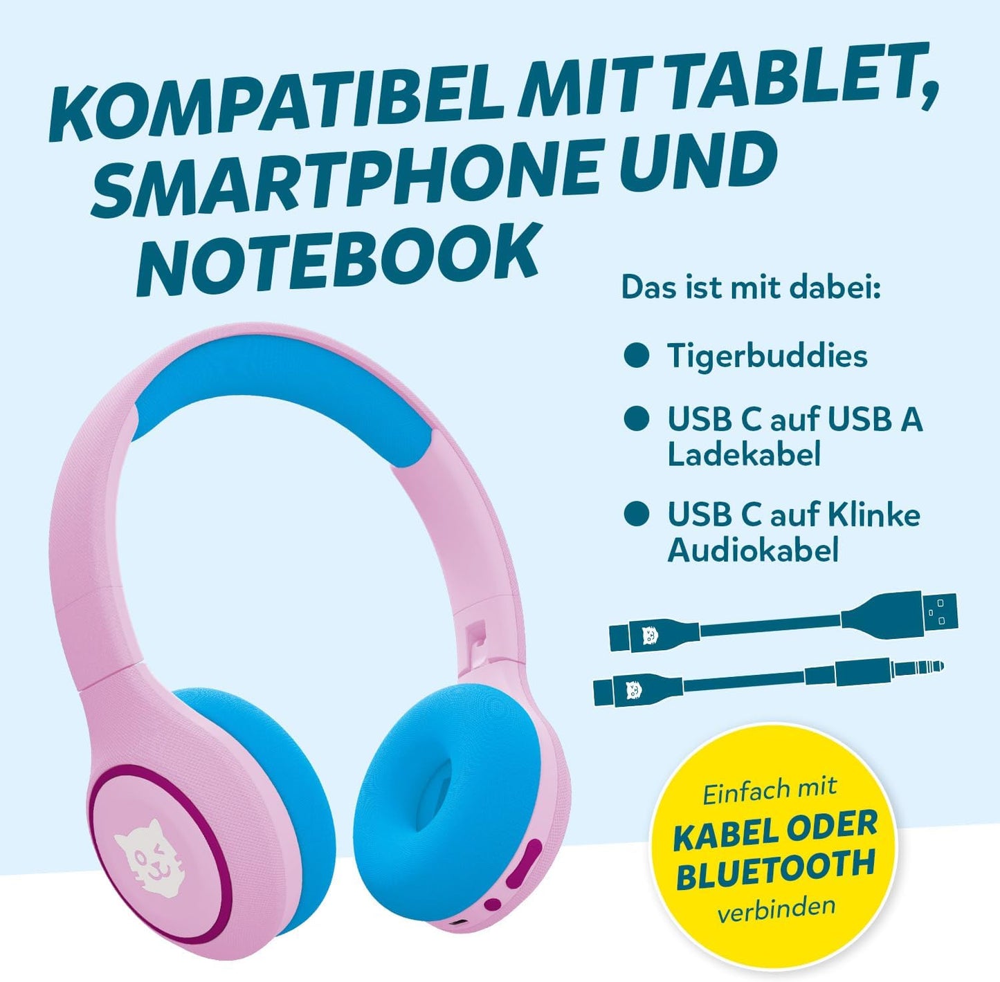 Bluetooth-Kinderkopfhörer mit Lautstärkebegrenzung, rosa/blau