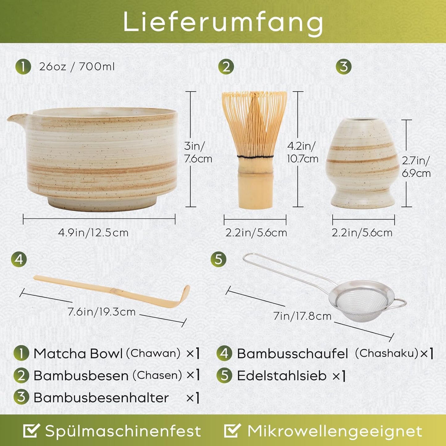 Matcha Tee-Set, Rustikales Beige