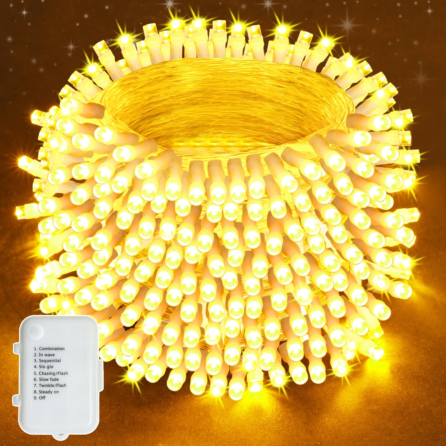 Lichterkette mit 200 LEDs, Timer & 8 Modi, Klarer Draht 200LEDs