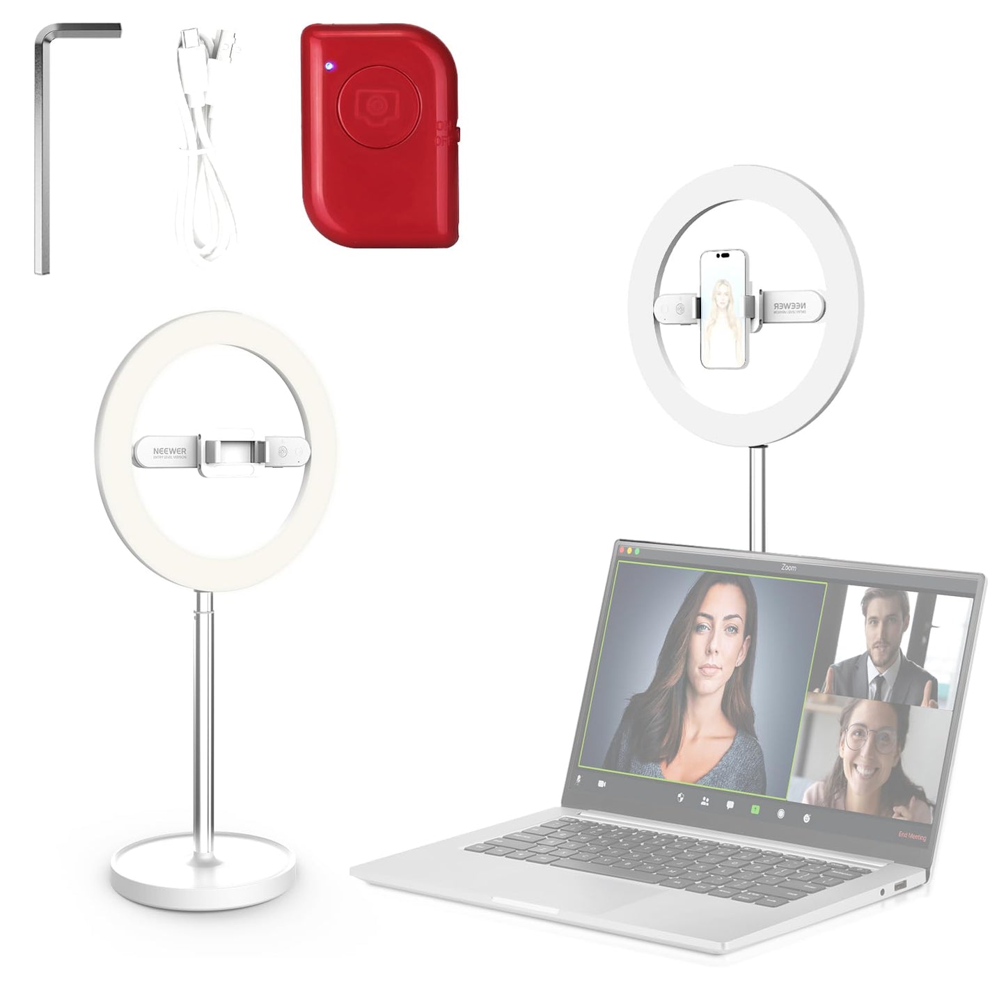 LED Selfie Ringlicht N17 mit Tischständer und Handyhalter, Weiss 10" mit Tischstativ