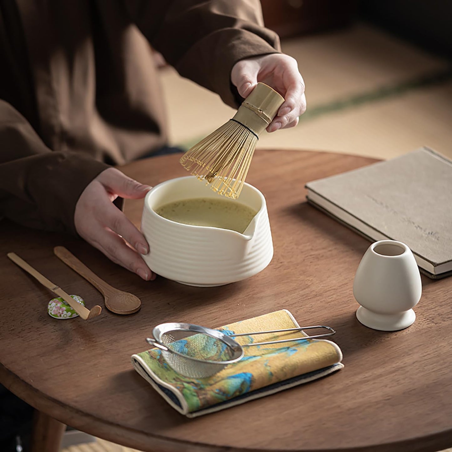 6-teiliges Matcha Tee-Set mit Schale und Besen