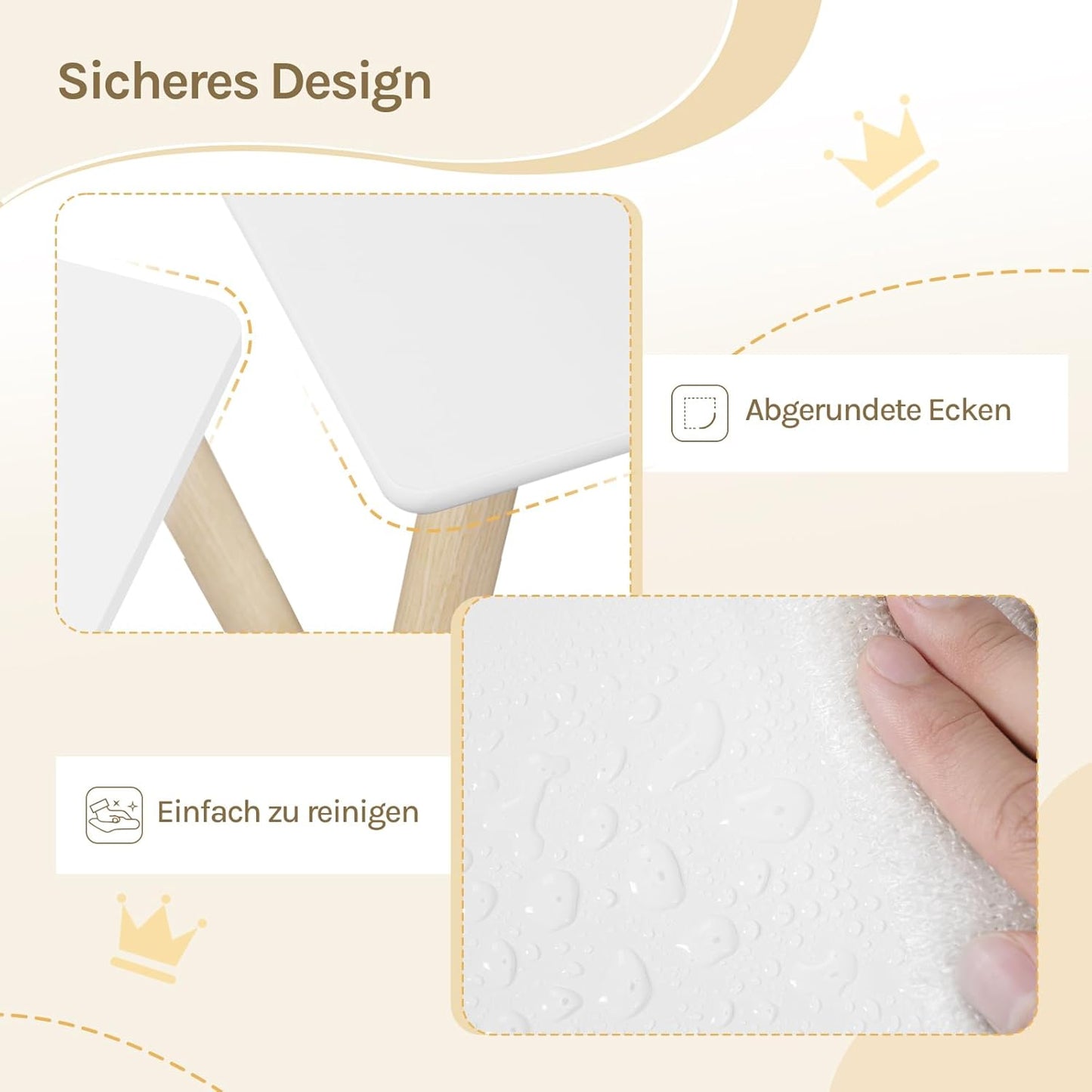 Kindertisch-Set mit 2 Stühlen, MDF/Massivholz, Quadratischen Tisch-1