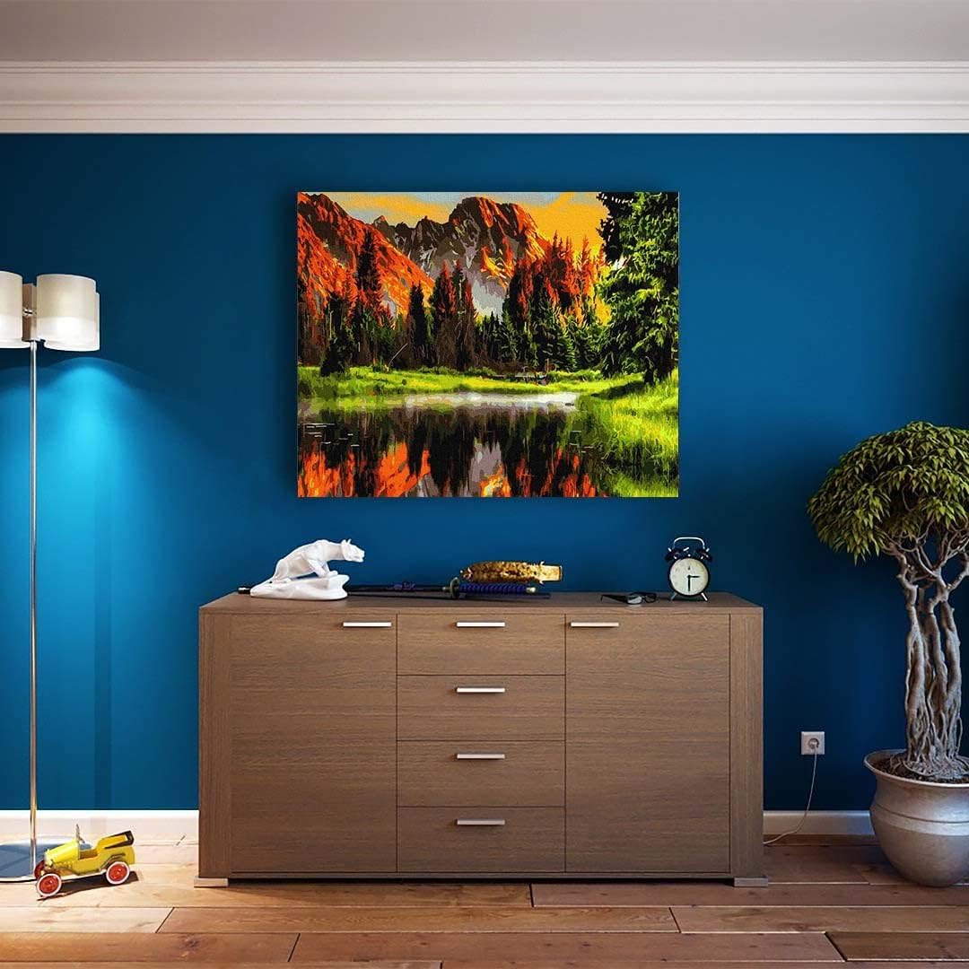 Malen nach Zahlen Set Berglandschaft, Berglandschaft Mit Rahmen