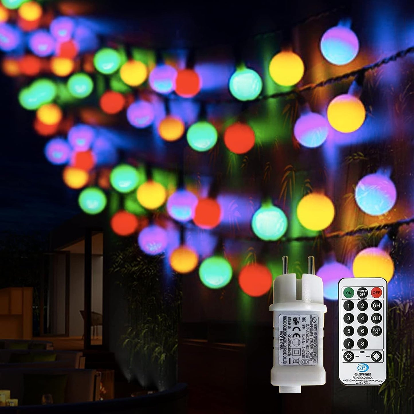 Lichterkette Kugel, 100LED Bunt