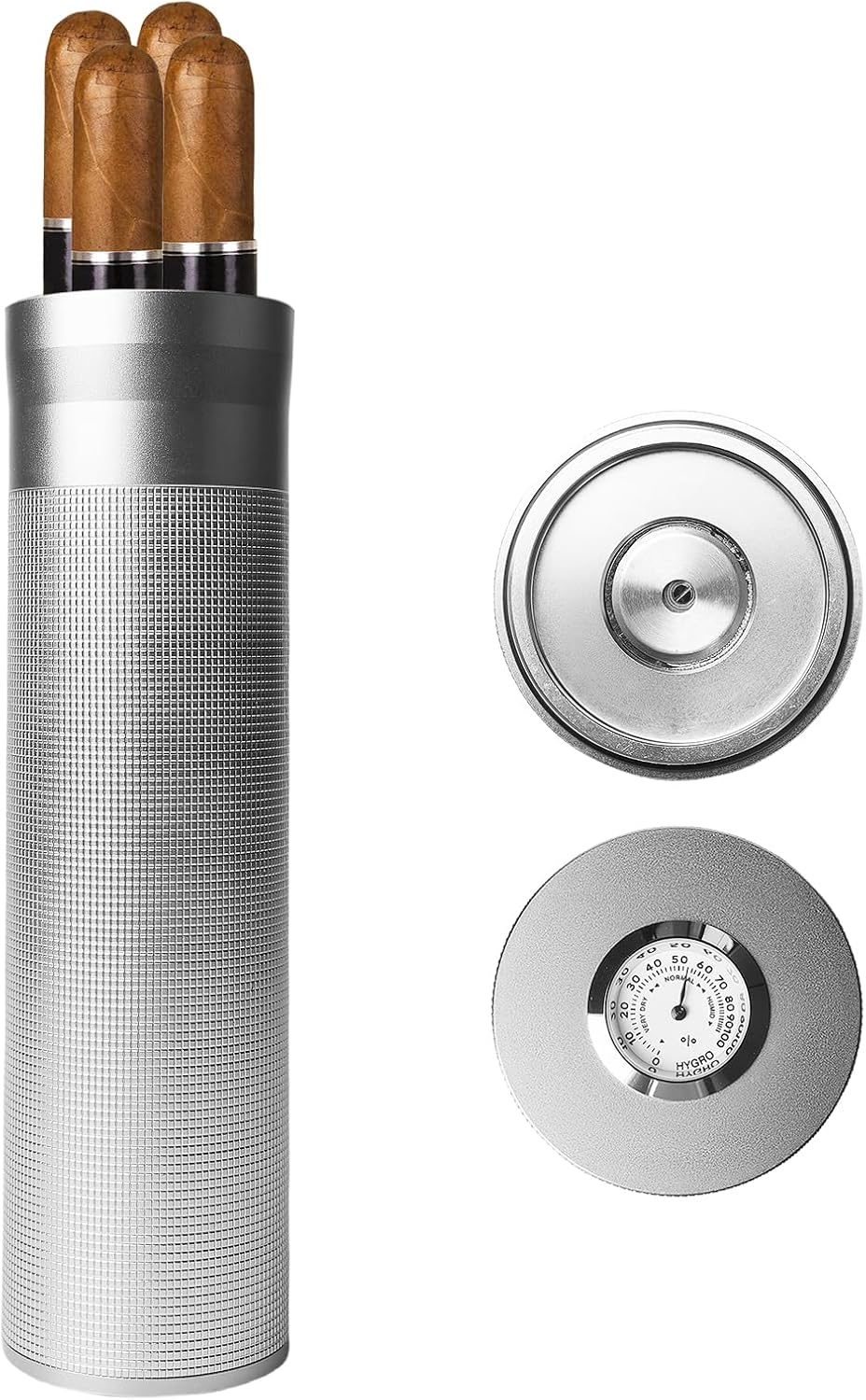 Zigarren-Etui mit Hygrometer, Silver