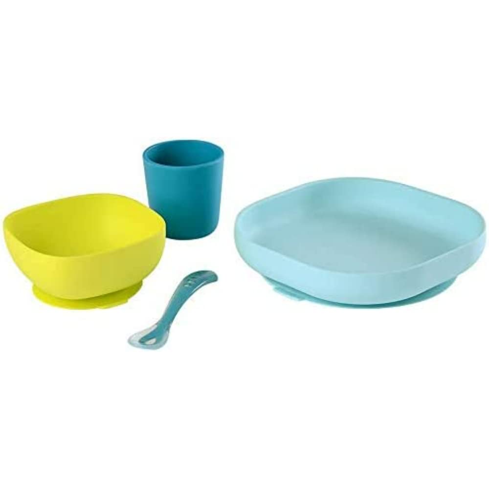 Baby-Essensset aus Silikon, Blau