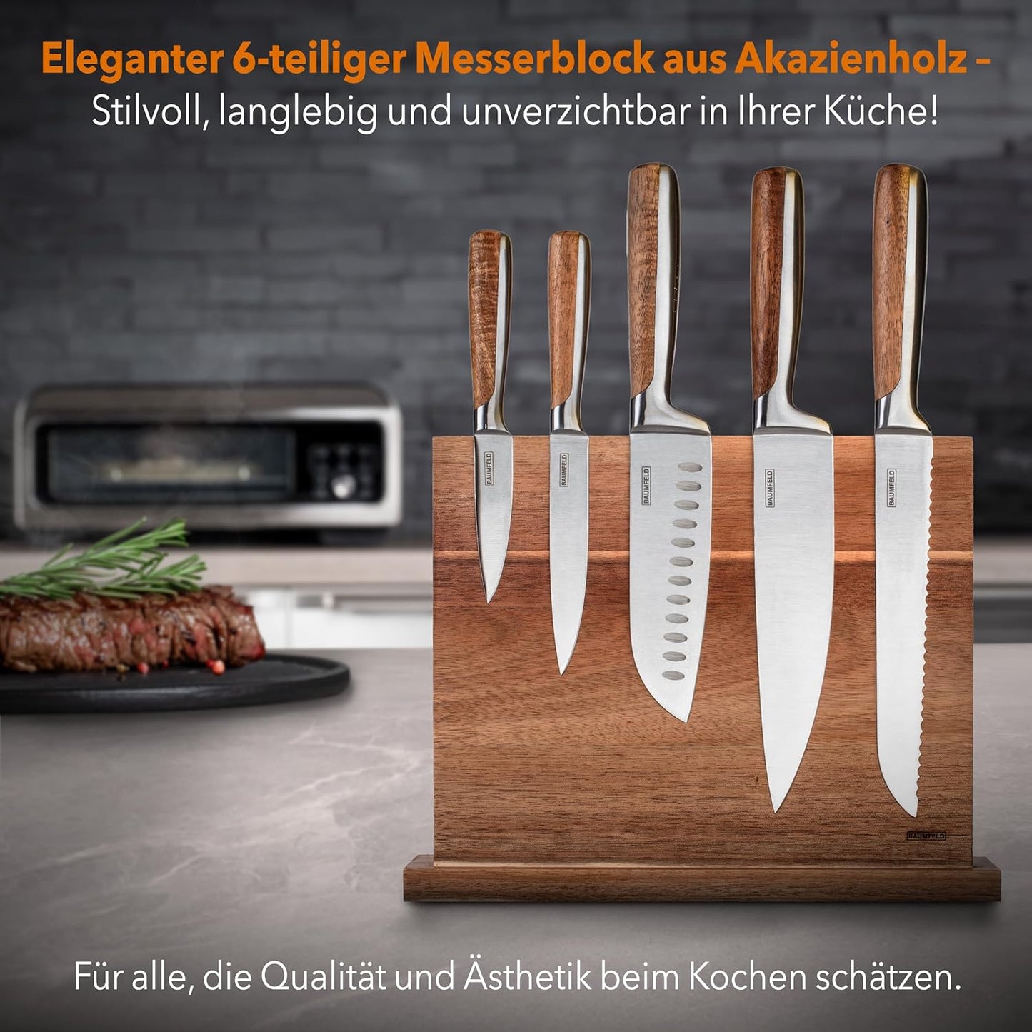 6-teiliges Messerblock Set, Edelstahl