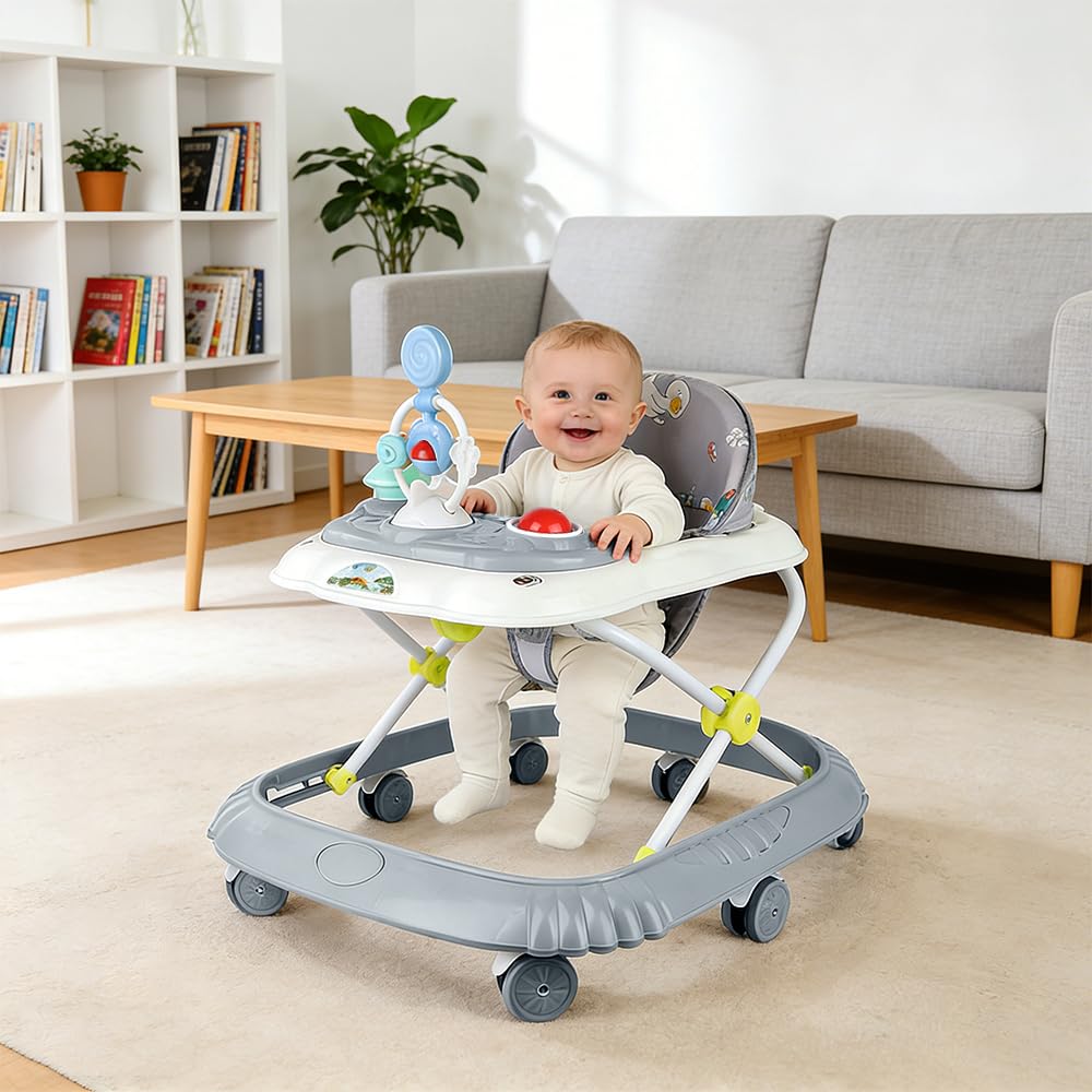 Höhenverstellbarer Lauflernwagen mit Musikfunktion, 67*72*92cm-Grau.