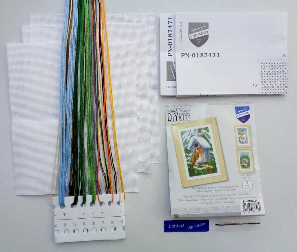 3er-Stickset "Rotkehlchen im Winter"