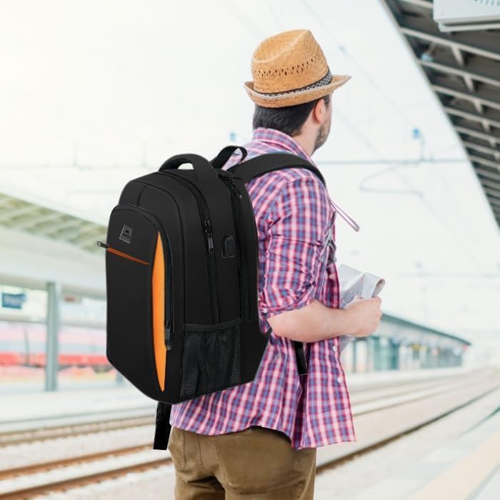 Schulrucksack mit Laptopfach, 17,3 Zoll Schwarzorange