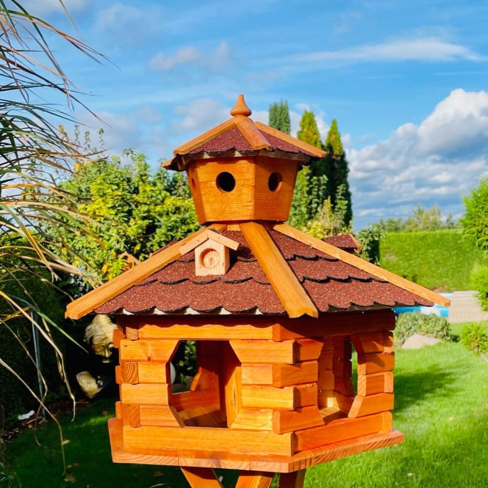 Handgefertigtes Sechseck Vogelhaus XXL ohne Ständer, Grösse XXL ohne Ständer Rot - Braun