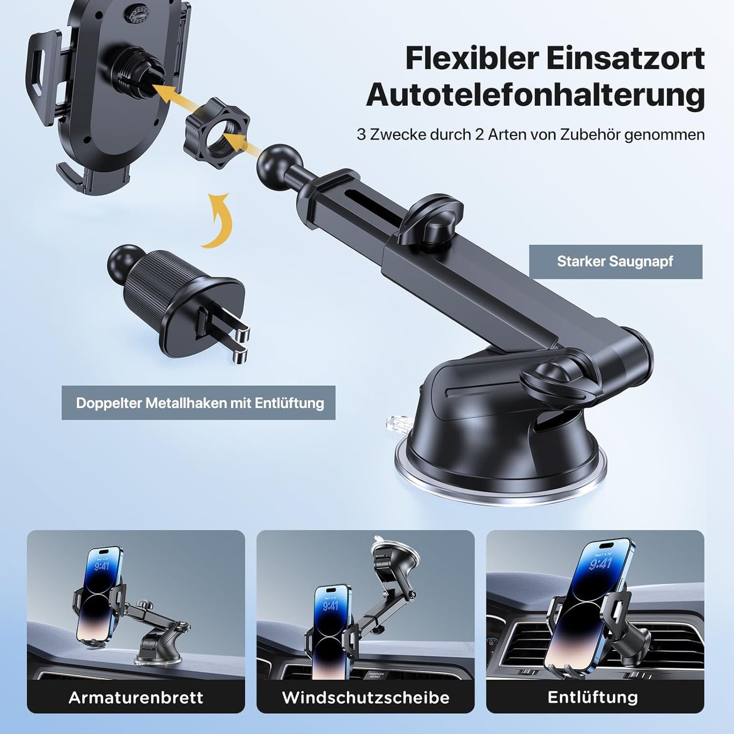 Auto-Handyhalterung mit Saugnapf, 3in1