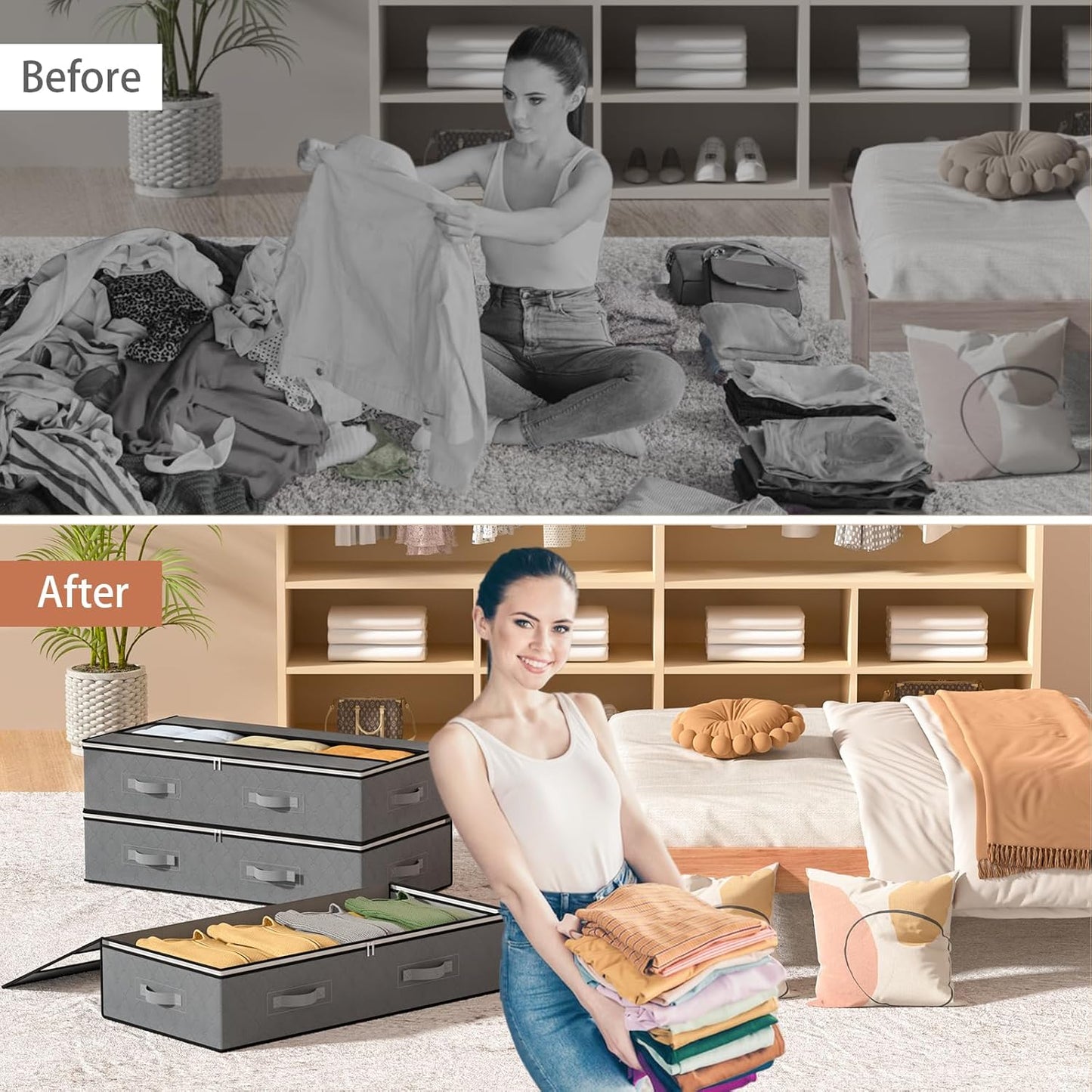 Unterbett-Aufbewahrungsboxen-Set (3 Stück), Grau 90L x 3