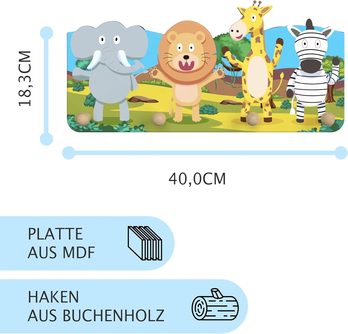 Kindergarderobe aus Holz, Safari