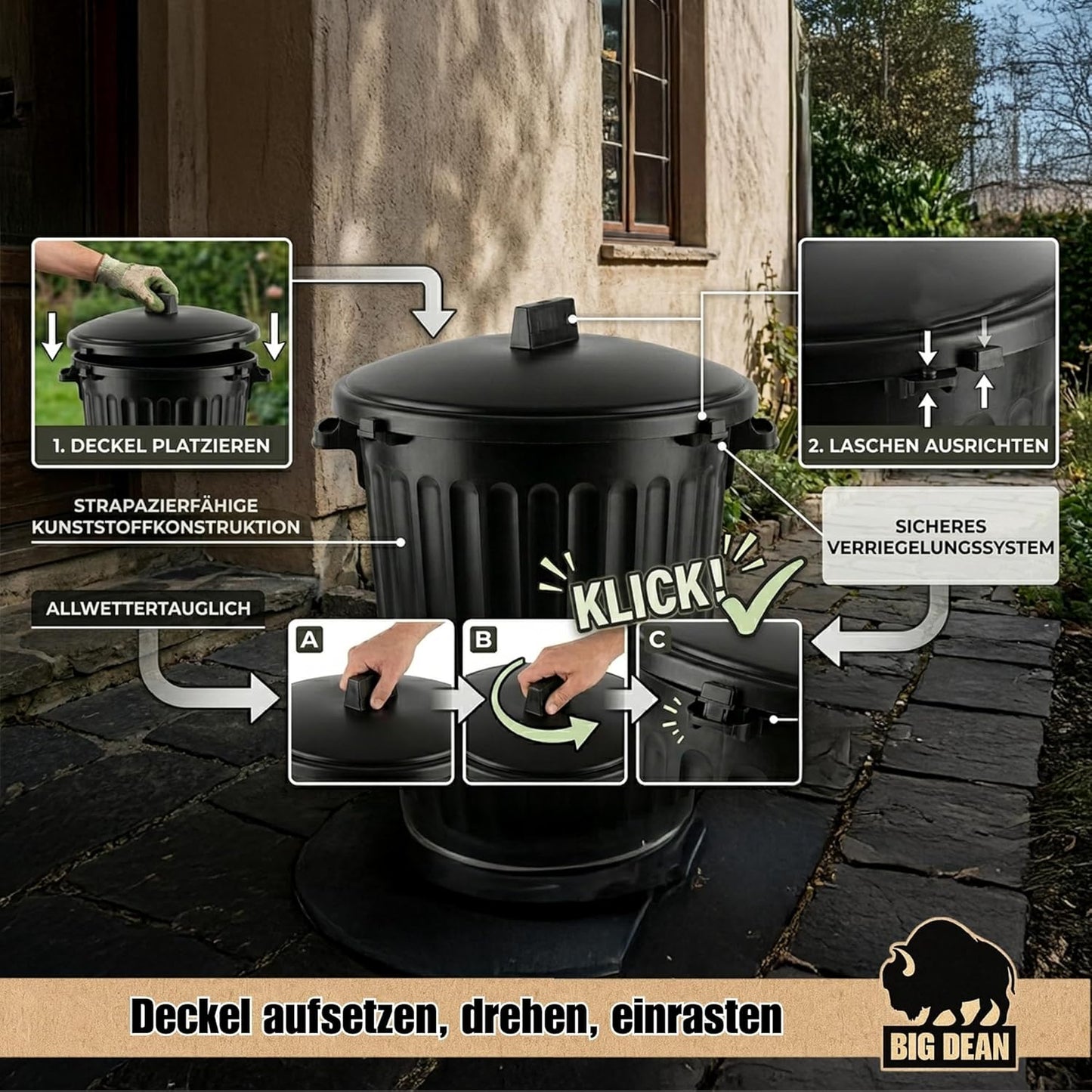 Mülltonne mit verschliessbarem Deckel