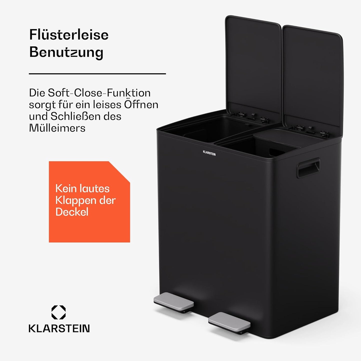 EcoVista Mülltrennsystem mit 2 Fächern & 3L Komposteimer, 40 L mit komposteimer, Schwarz