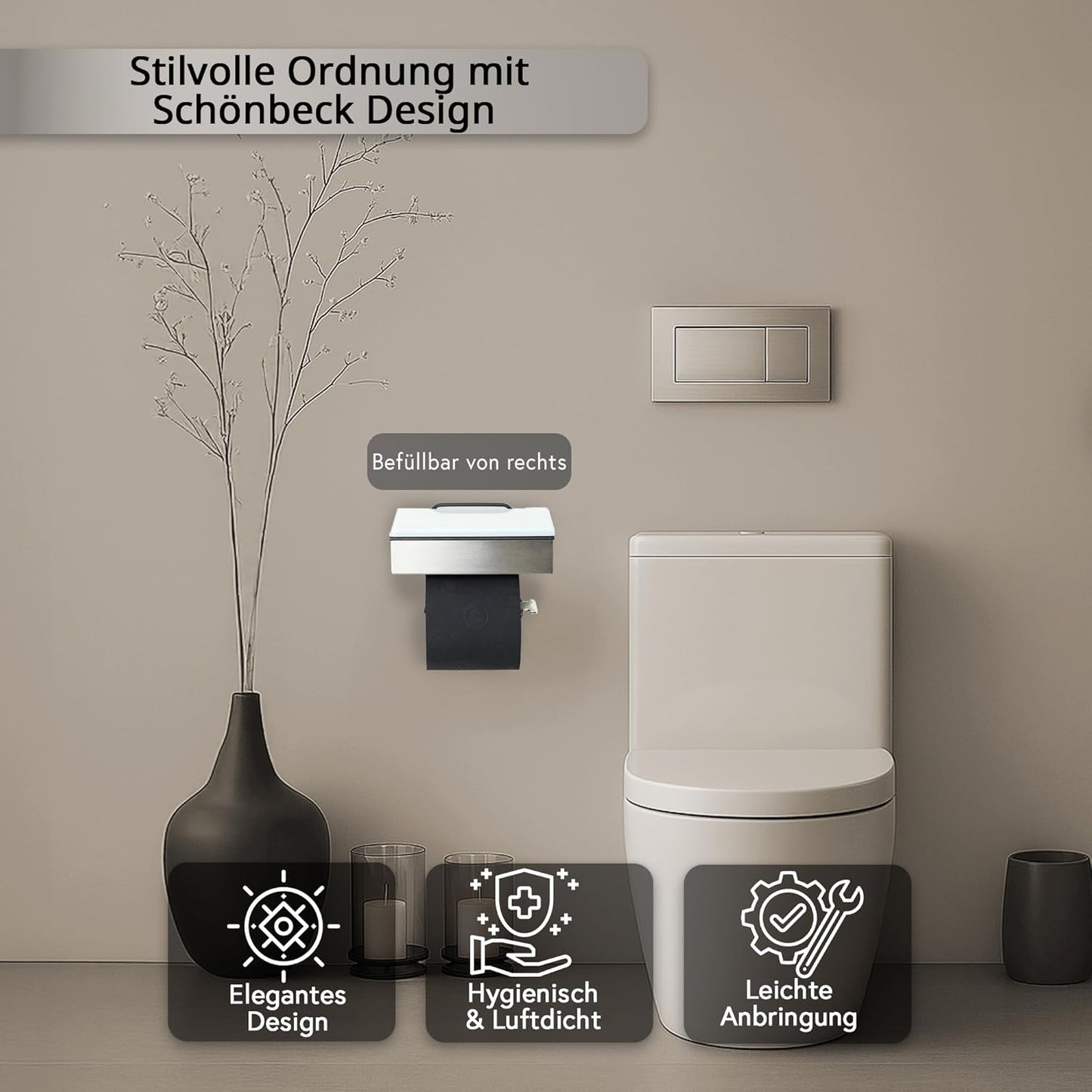 2-in-1 Toilettenpapier- und Feuchttuchhalter, Gehäuse Matt Glas Weiss Befüllbar Von Rechts