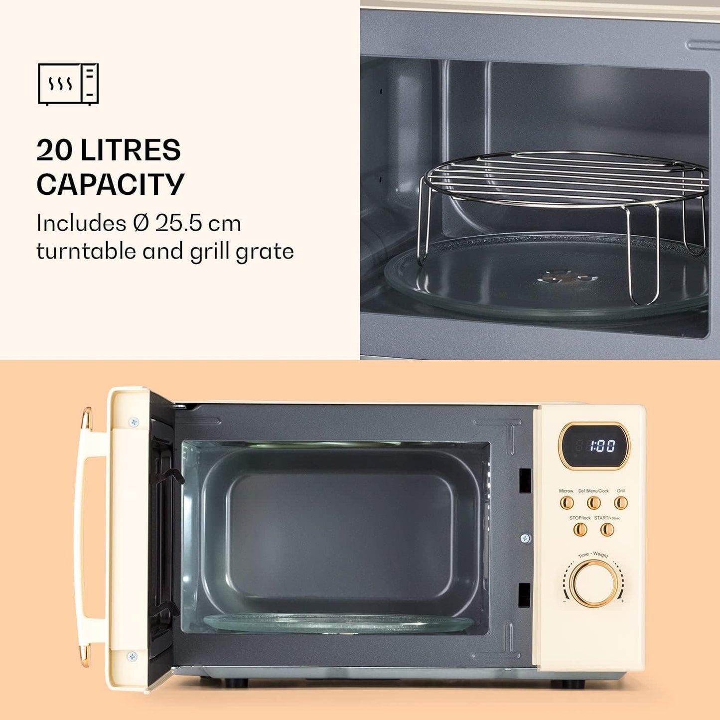 3-in-1 Mikrowelle 10040731 mit Grill und Auftaufunktion, Creme