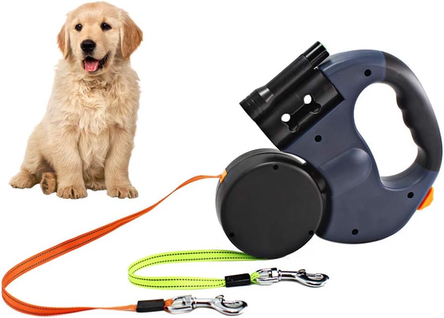 Doppelt einziehbare Hundeleine, 3m, mit LED Licht, für 2 Hunde