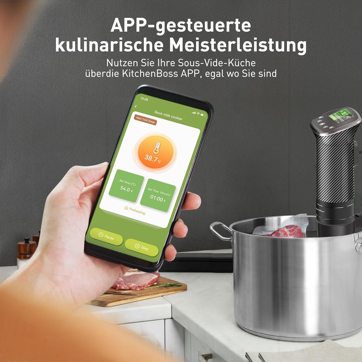 Sous Vide Stick mit App-Steuerung und IPX7 Schutz, Carbon Fiber Schwarz