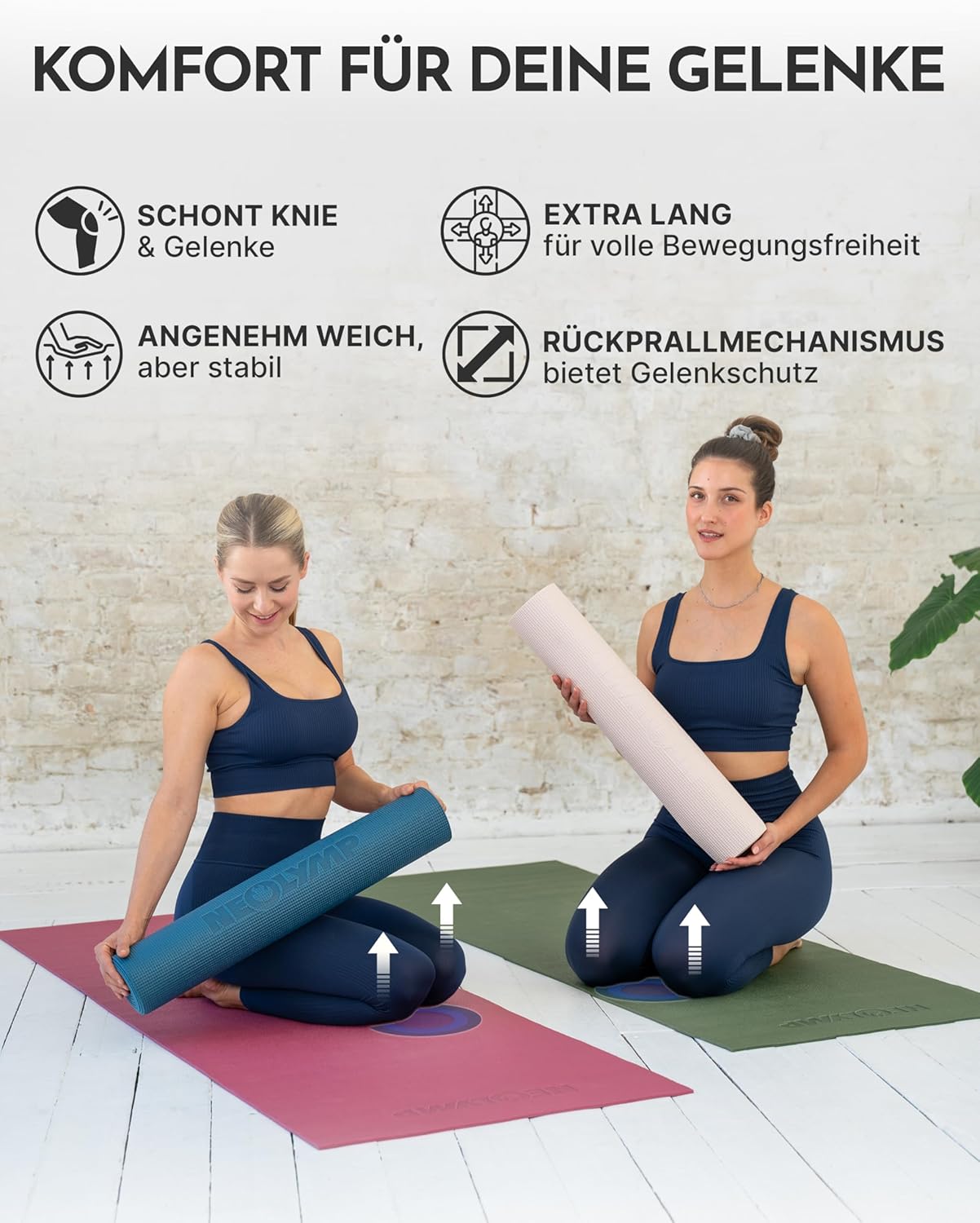 Yogamatte rutschfest & gelenkschonend 183x61cm, Anthrazit