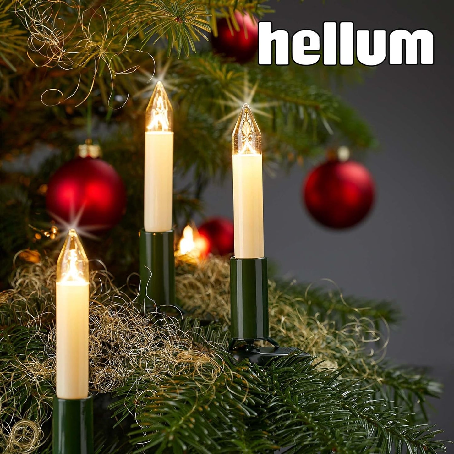 Weihnachtsbaum LED Kerzen-Lichterkette inkl. Ersatzkerzen, teilbarer Stecker, 20 LED-Filament (+2 Ersatz) / beleuchtet 19m, Weiss