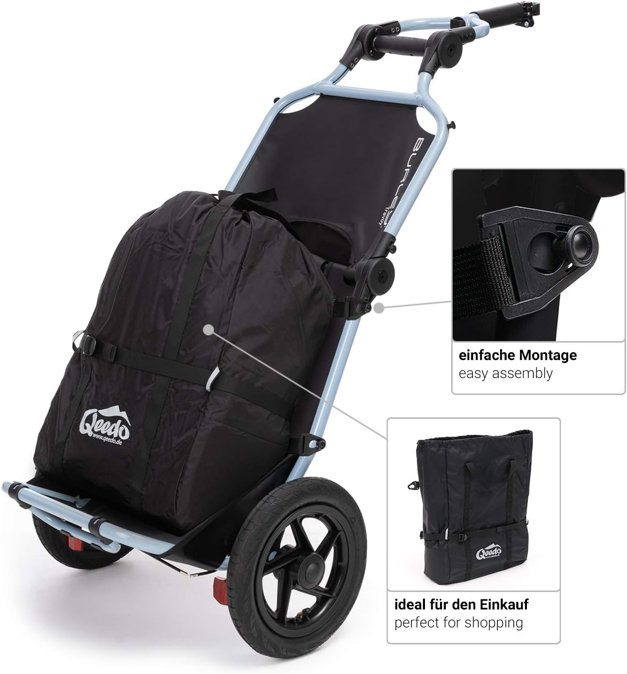 Velo-Lastenanhänger Travoy Set mit Einkaufstasche