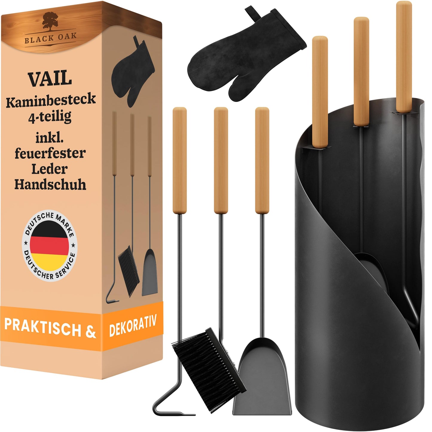 4-teiliges Kaminbesteck-Set Vail, Kaminbesteck + Handschuh