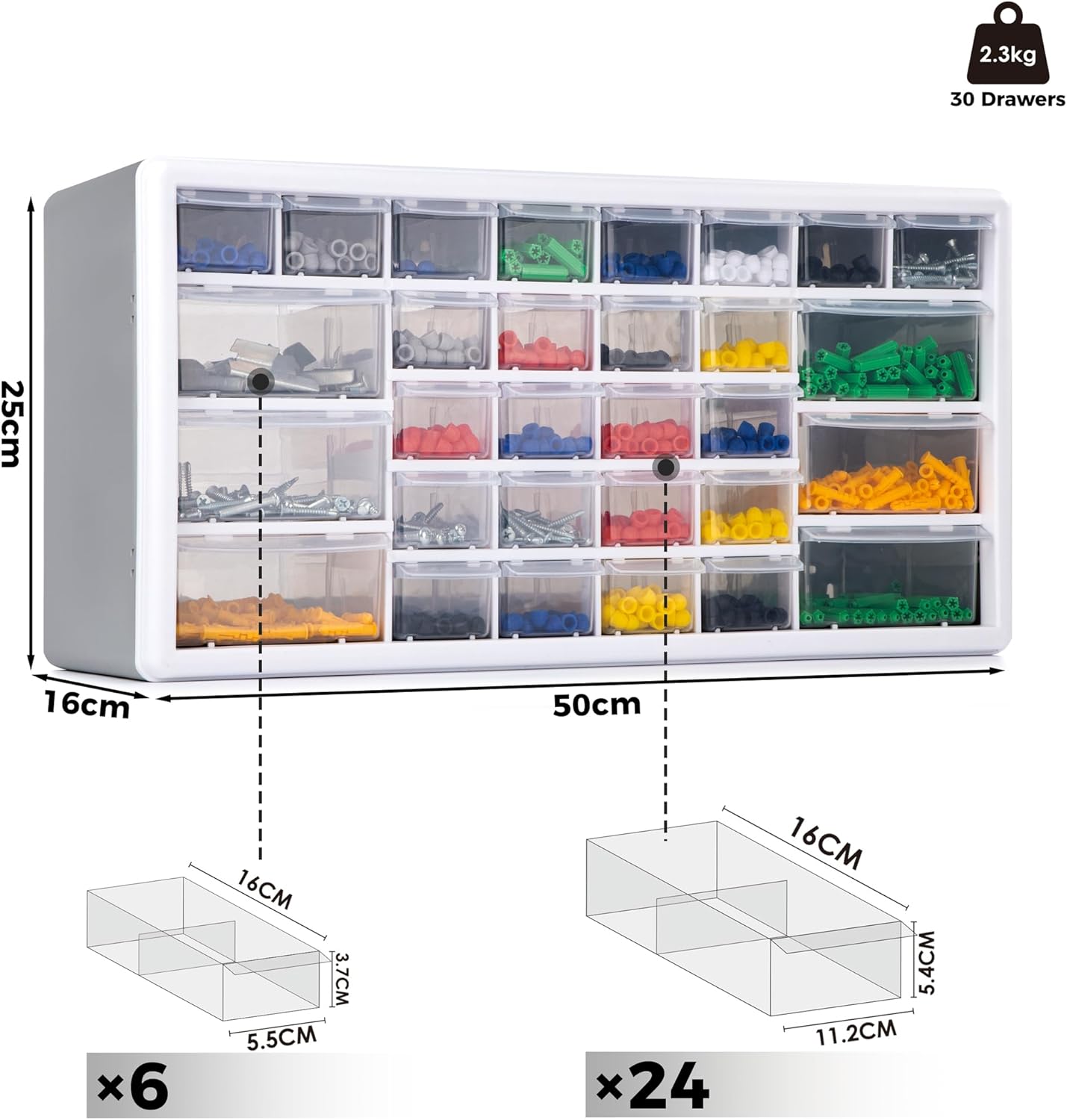 Werkstatt-Organizer mit 30 Schubladen, 30 Drawers Grau