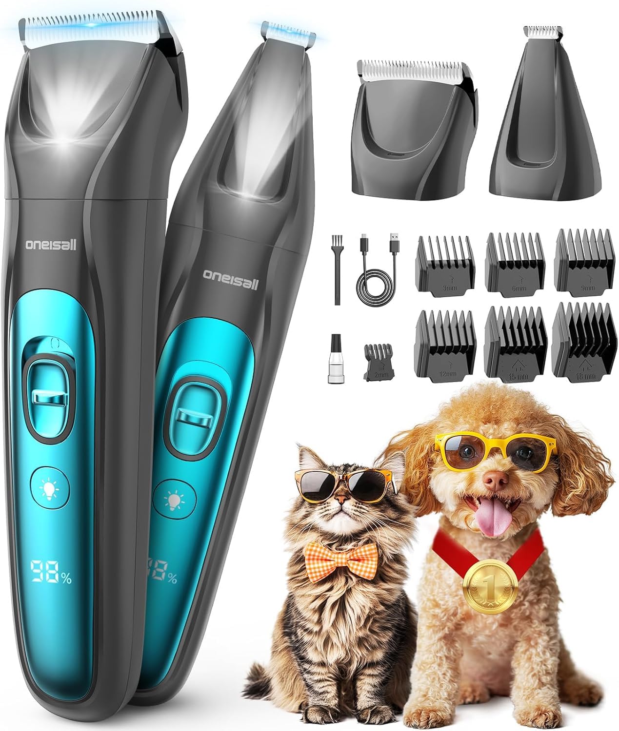 Hundeschermaschine & Pfotentrimmer, Blau, 2-in-1