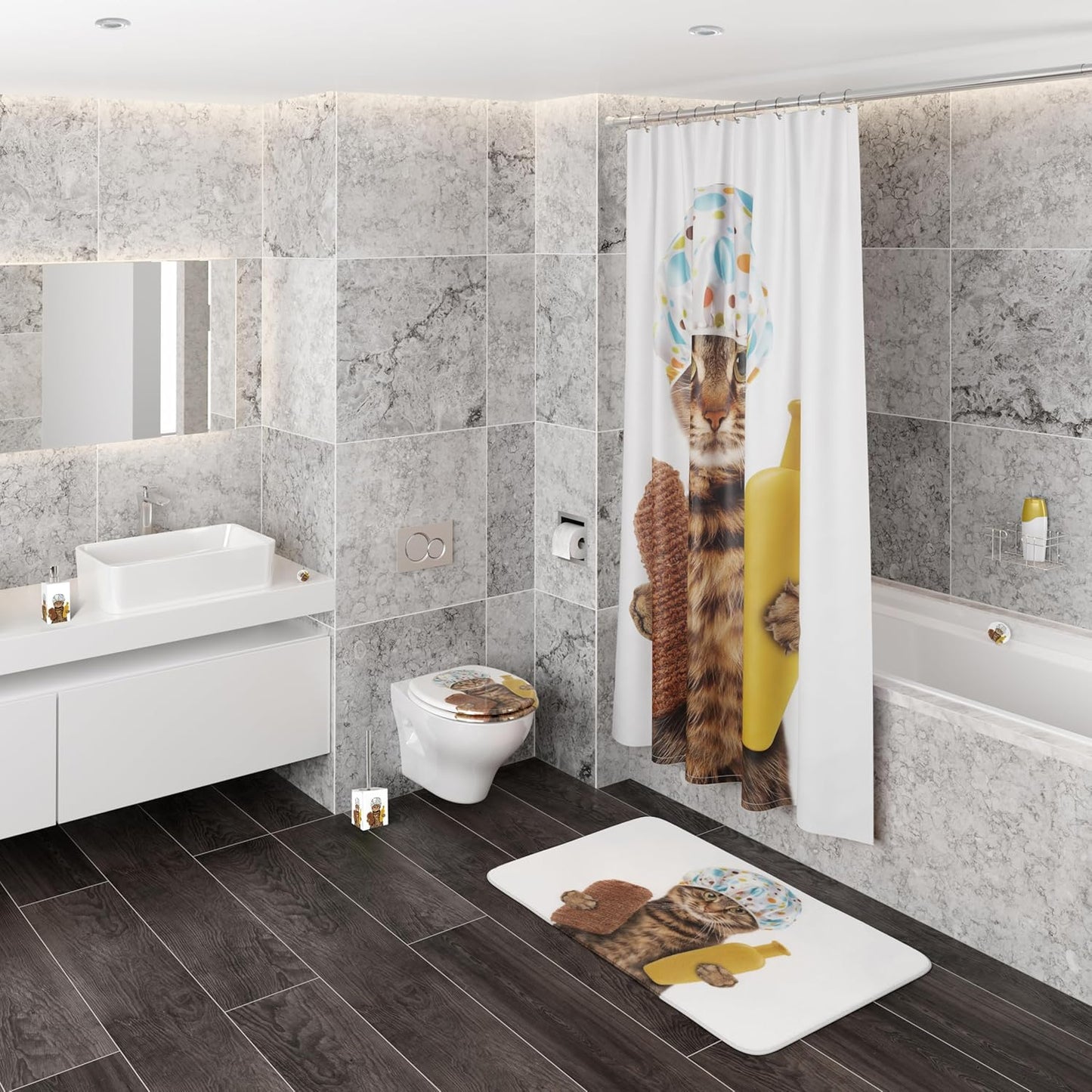 Rutschfester Badteppich, Shower Cat 50 x 80 cm (Rechteckig)