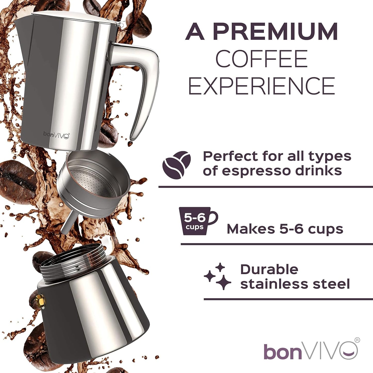 Espressokocher für 6 Tassen, 6 Tassen - 300 ml Kupfer