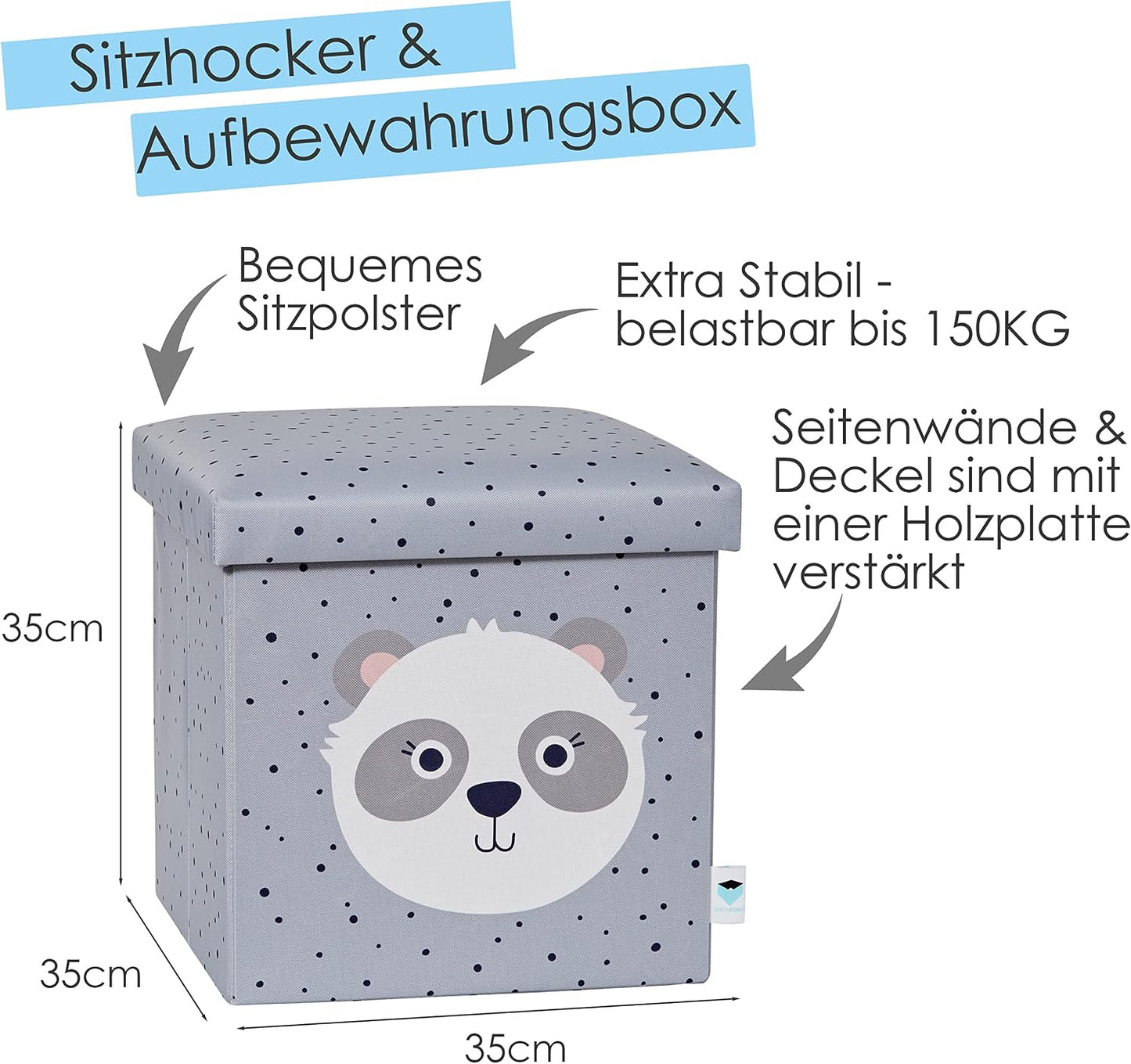 Sitzhocker mit Stauraum, Panda-Design, Panda