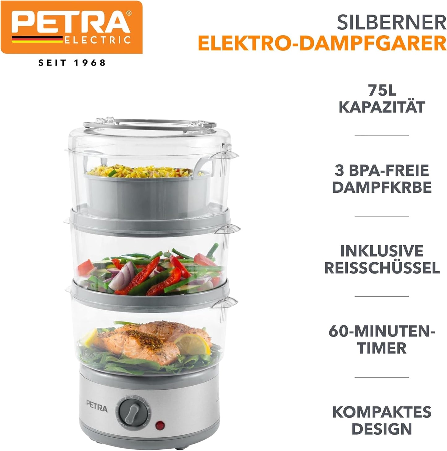 3-stufiger Dampfgarer mit Timer, 7.5 L