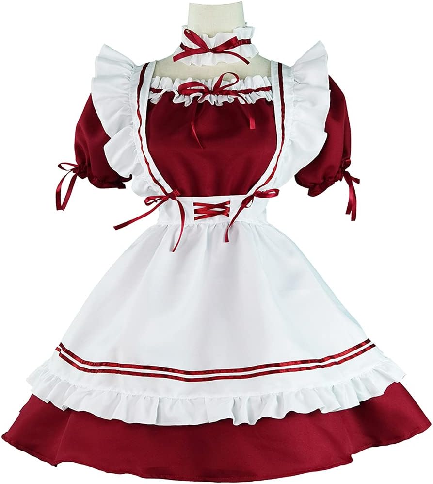 Anime Dienstmädchenkostüm, Burgundisch L