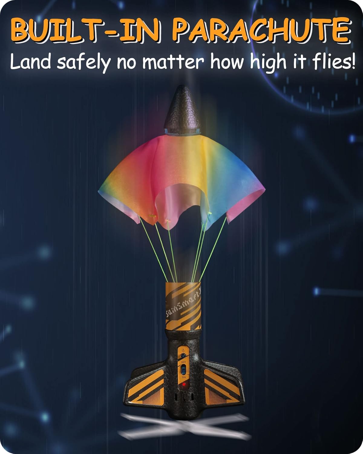 Motorisierte Rakete mit Fallschirm, Schwarz