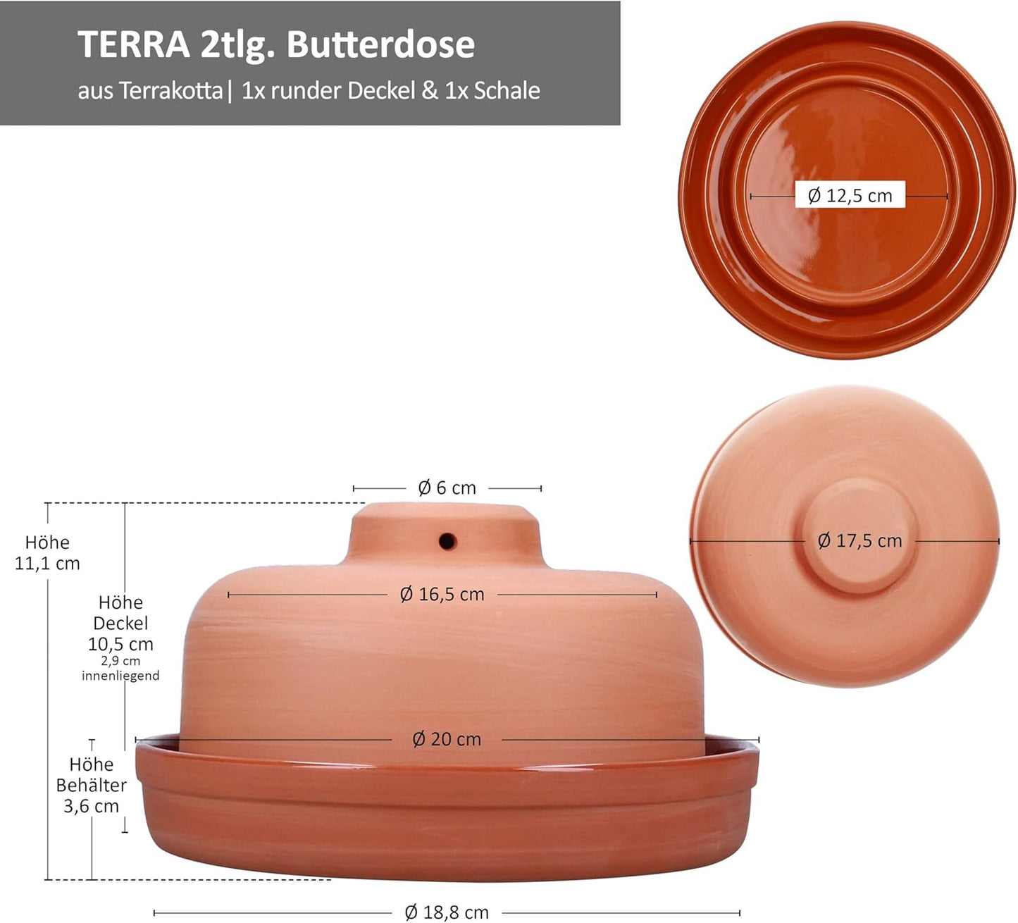 Terrakotta Butterdose mit Deckel (2-teilig)